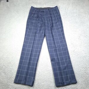 Paul Frederick 36x33 Blue Chalk Windowpane Flannel Wool Pleated Trousers PF31E